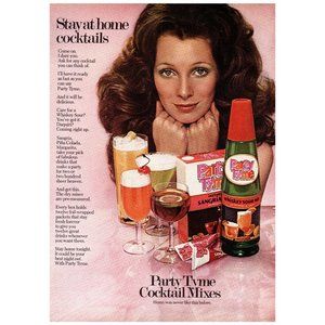 1972 Party Tyme Stay At Home Cocktails Vintage Print Ad Wavy Hair Girl Wall Art